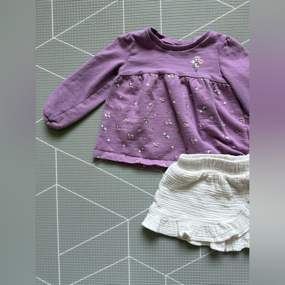 Carters|Baby girl/toddler outfit,white gauzy skirt & lilac ditsy floral top•••2T